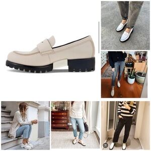 NWT ECCO Women's Leather Platform Penny Loafer in Limestone Size 41/10